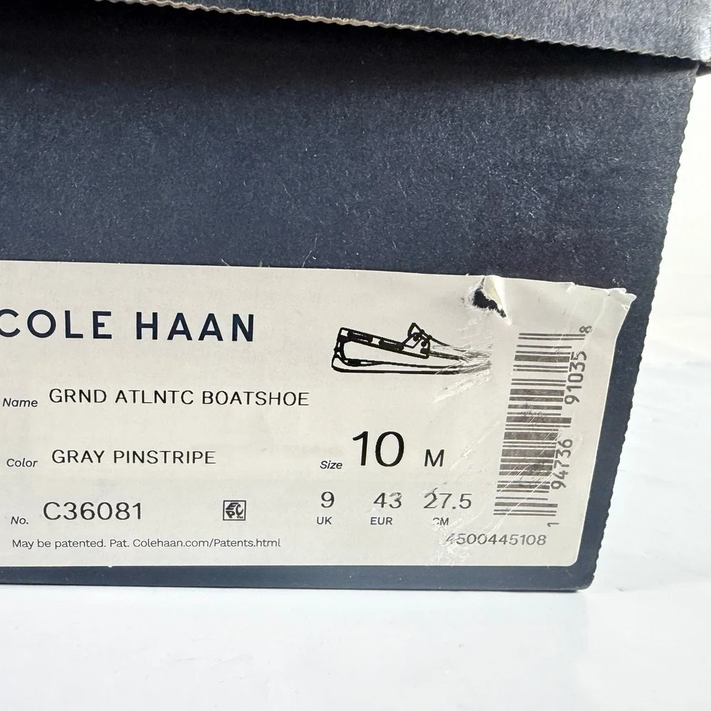 Cole Haan Grand‎ Atlantic Boat Shoe Gray Pinstripe Men's Size 10 M NIB